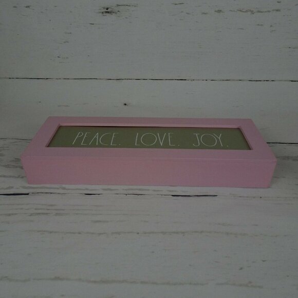 Rae Dunn Pink PEACE LOVE JOY Wooden Sign Farmhouse Holiday Decor 14x5x2 2020 - Picture 12 of 12